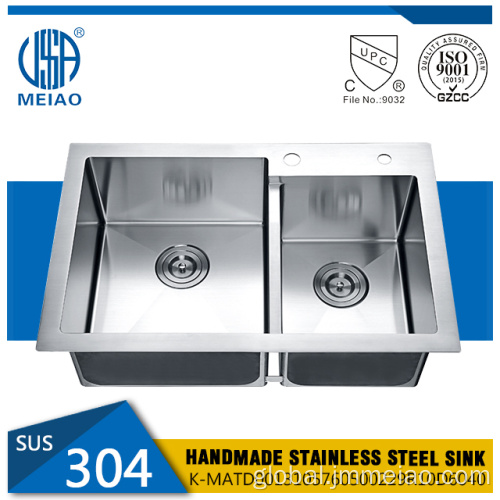 2 Bowl Kitchen Sink Double Bowl Stainless Steel Kitchen Sink Top Mount Supplier